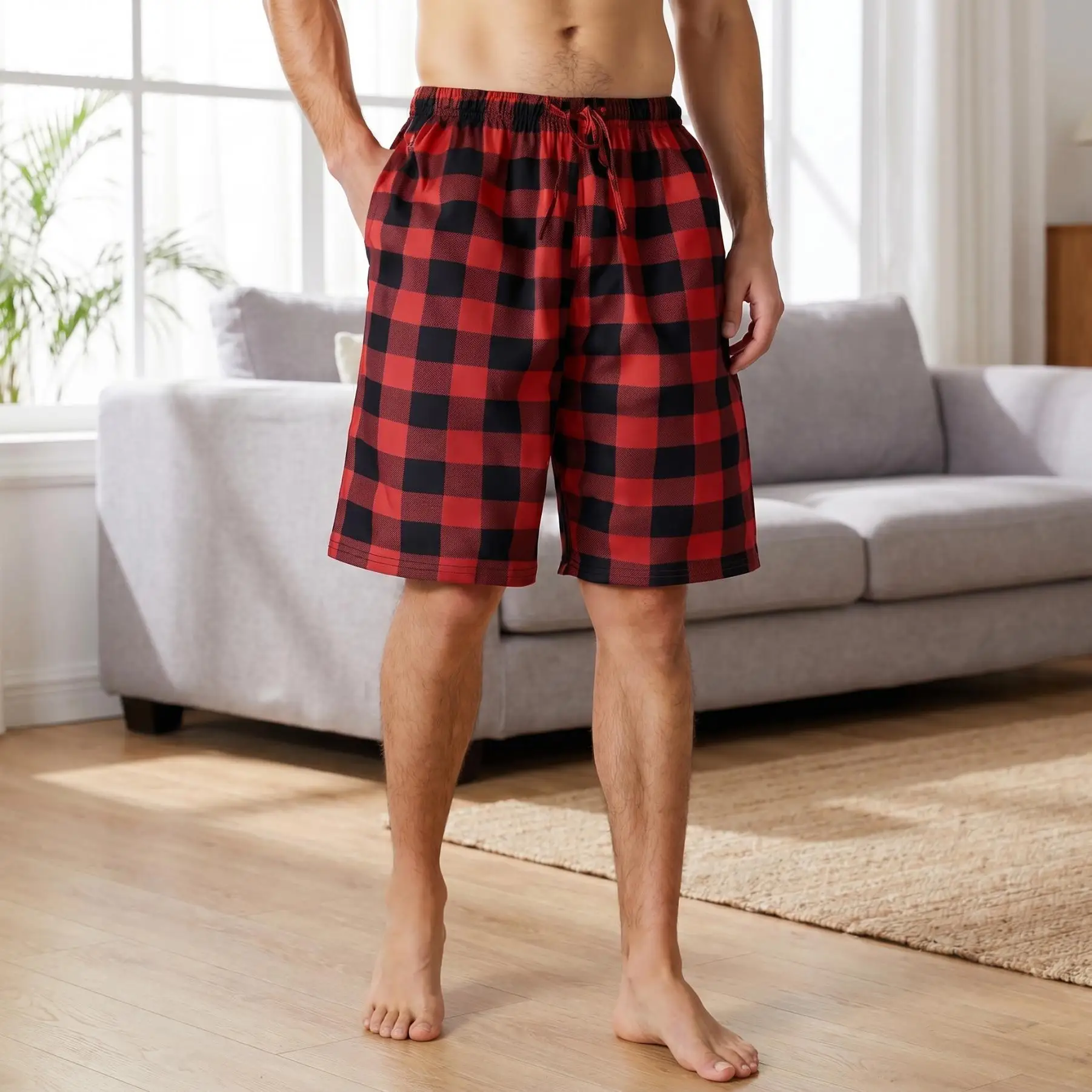 Men's Plaid Home Shorts Soft Comfortable Casual Sleeping Pants Lightweight Loose Fit for Comfort