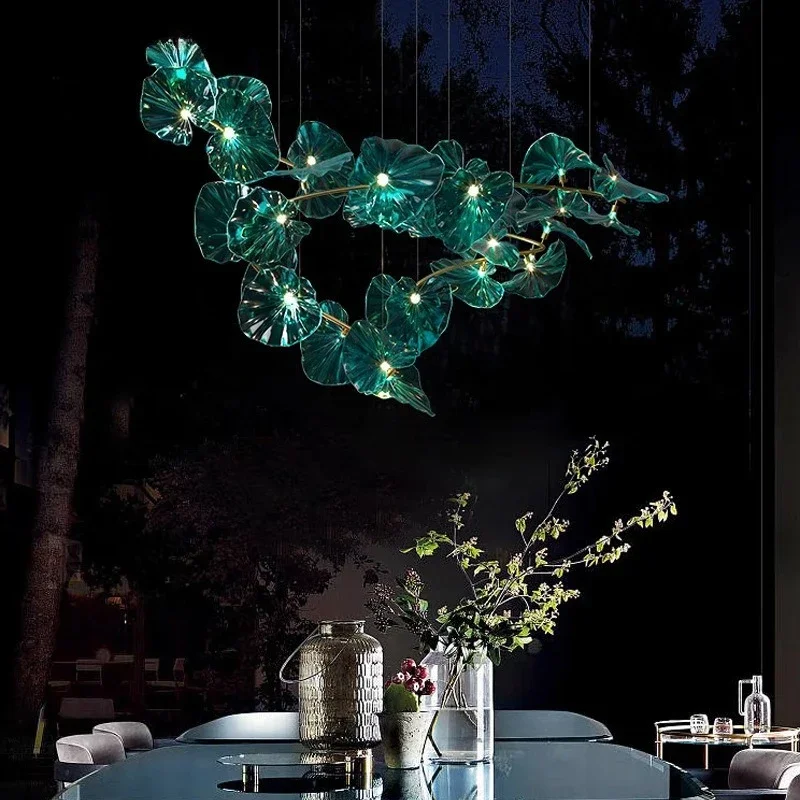 Luxury Glass Crystal Chandelier for Villa Hotel Lobby, Italian Designer Modern Leaf Ceiling Light for Living Room Hall