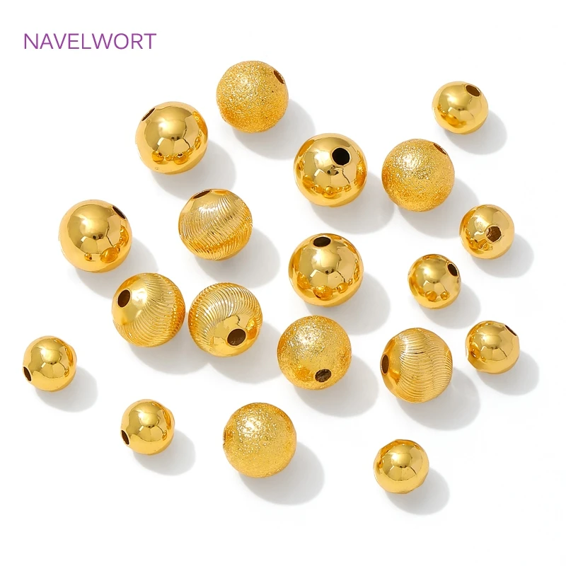 Cuentas redondas de latón chapado en oro de 18K de 6/8 mm, separadores para cuentas, cuentas sueltas para la fabricación de joyas, accesorios para pulseras DIY.
