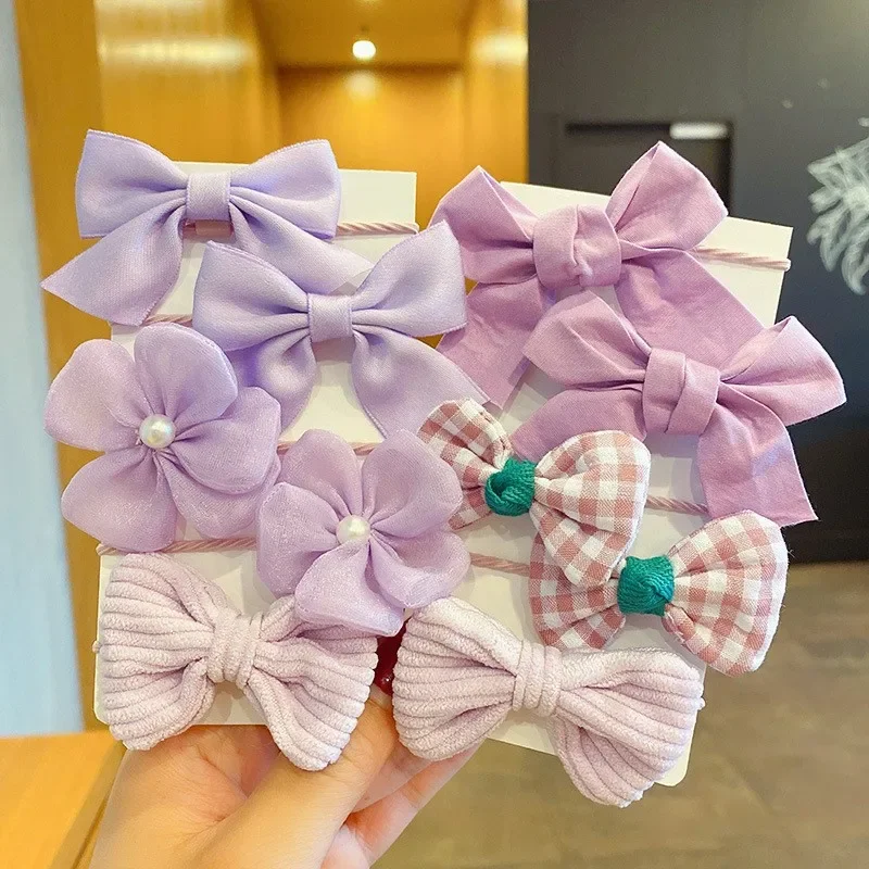 Diademas elásticas con flores y lazo grande para niña, lazos para el cabello, diademas de moda, accesorios para el cabello, banda de goma para niño, 10 unidades por juego