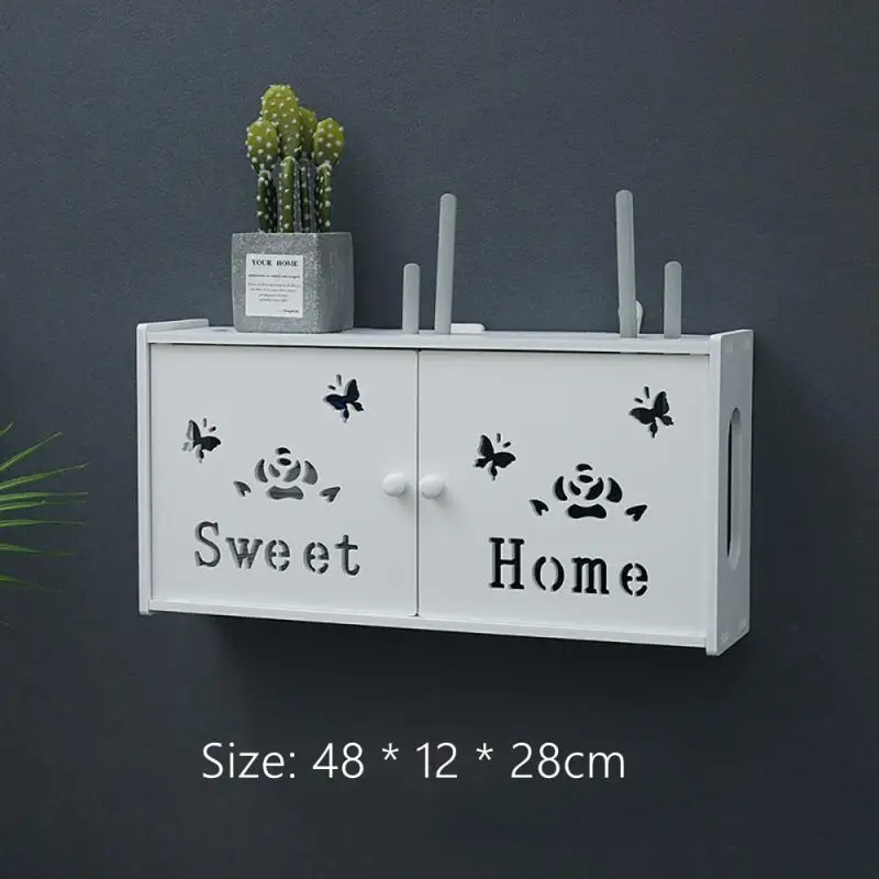 Wall Hanging Plug Storage Box Wireless Wifi Router Storage Box Wooden Box Free Punching Router Cable Organizer Home Decor