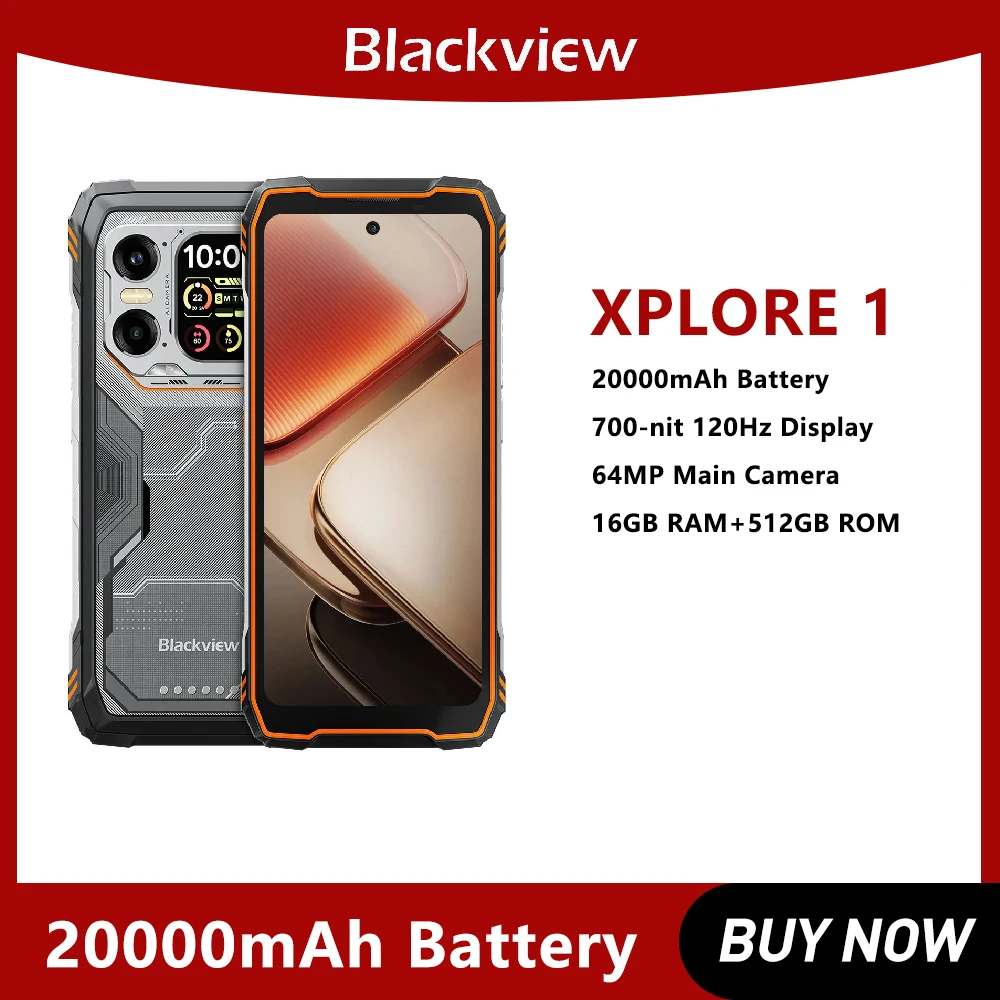 Blackview Rugged Phone 6.78 Inch 2.4K 16GB+512GB XPLORE 1 Mobile Phone 20000mAh 64MP 5G Waterproof Smartphone Android 15 NFC