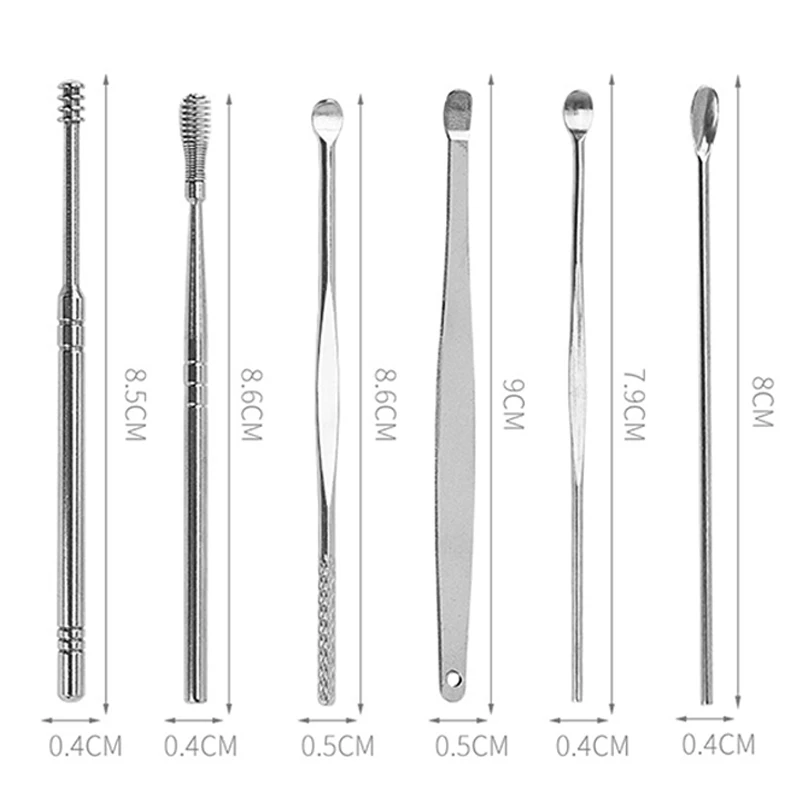 6Pcs/Set Ear Cleaner Wax Removal Tool collector spiral turn ear pick ear pick to clean the ear portable ear cleaning tool