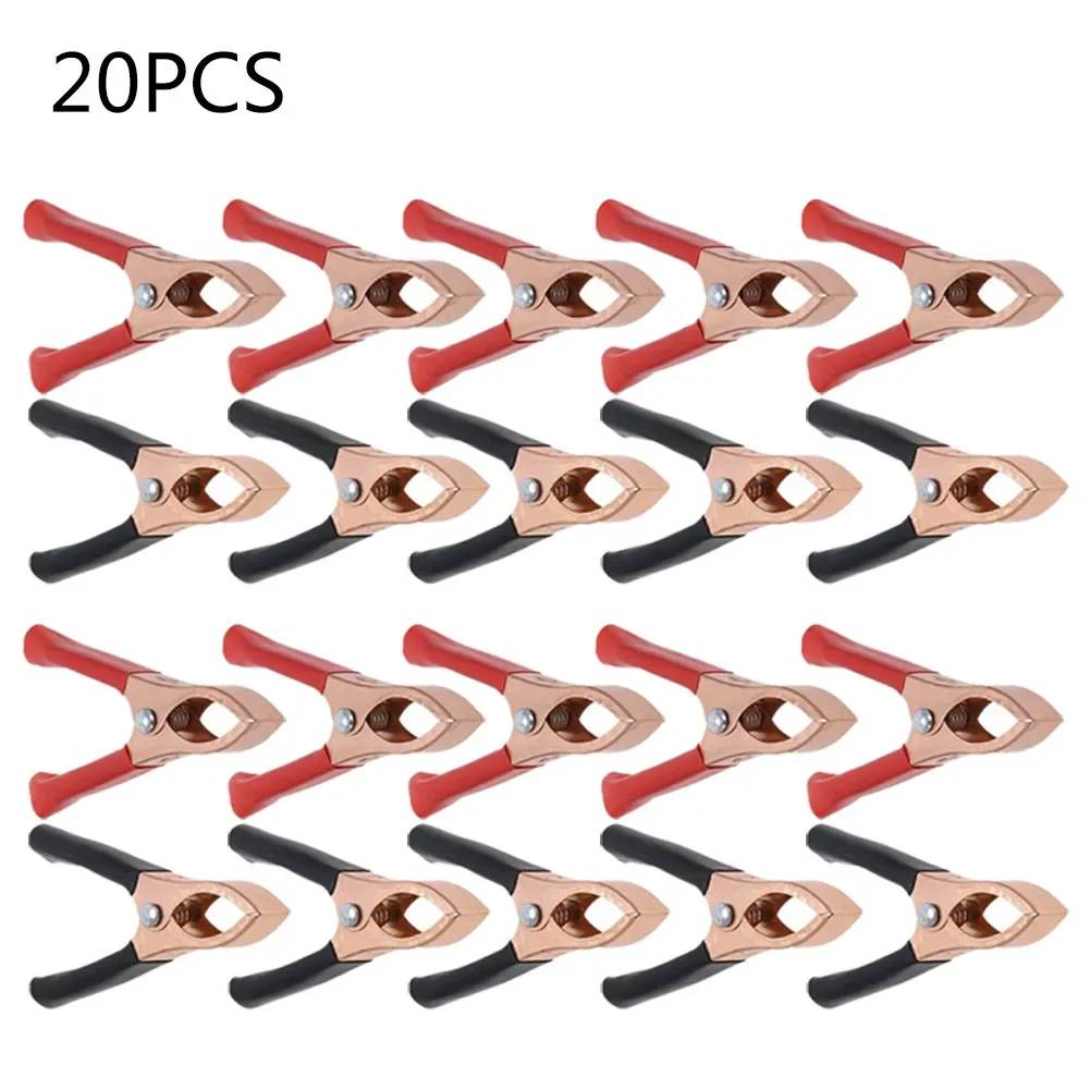 10pcs 30A Crocodile Spring Clamp Red & Black Car Battery Clip Cables Alligator- Charger Voltage Testing Tool Length 70mm Approx