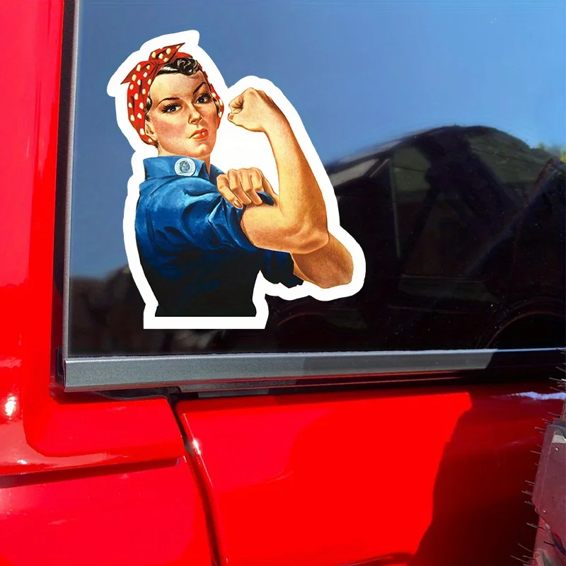 American Woman Riveter Creative Vinyl Waterproof Car Stickers Auto Decals for Window Bumper Rosie The Riveter Moto Decoration