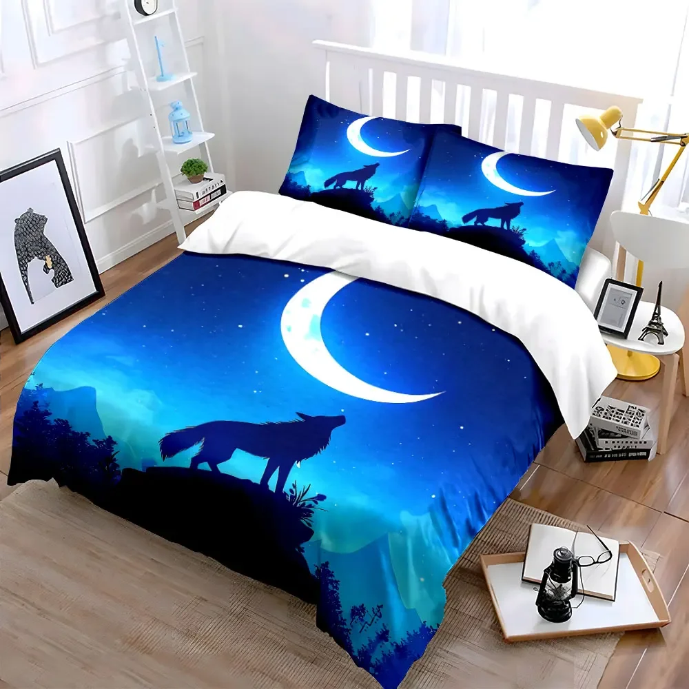 Moonlit Wolf Themed Decor Set Soft Comfortable Duvet Cover Bedding Set Included 1*Duvet Cover & 2*Pillowcases, gift