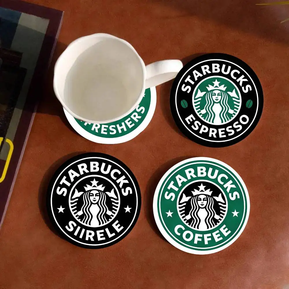 Porta-copos redondos de madeira S-Starbucks para bebidas de café, adequados para restaurantes e casas, opção de presente para feriados.