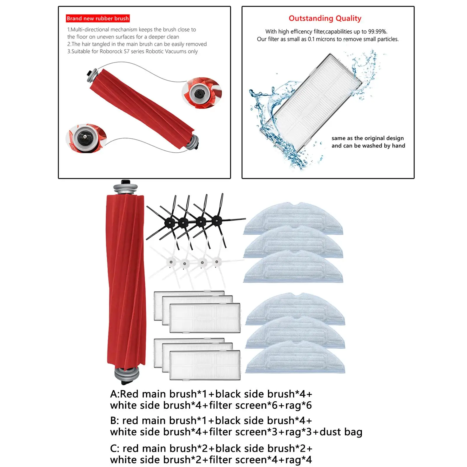 

Main Side Brush Filter Mop Set for S7 T7 Reusable High Performance Einfach zu installieren Wide Compatibility