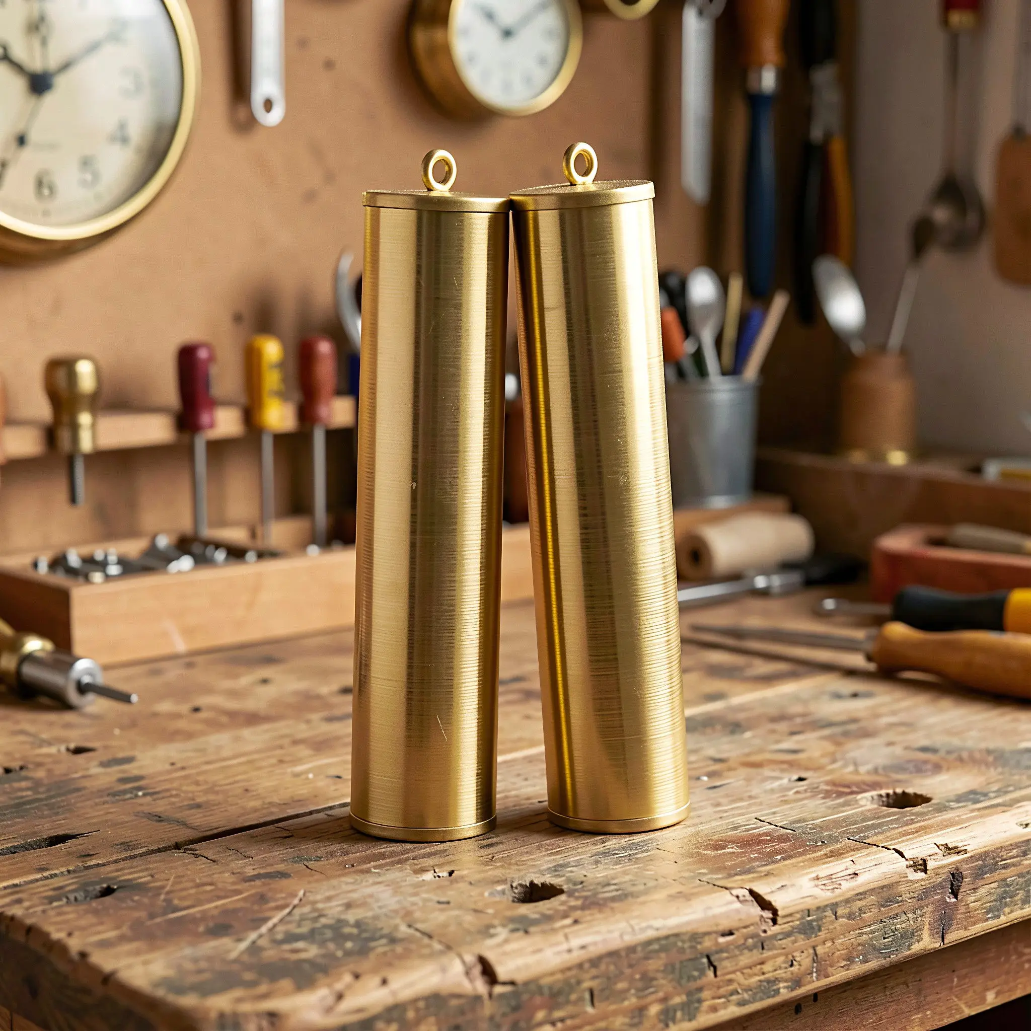 2Pcs Grandfather Clock Decorative Hollow Hammer Weight Metal Upgrade Floor Wall Clock Replacement Repair Kit 8.27x1.18x1.18 Inch