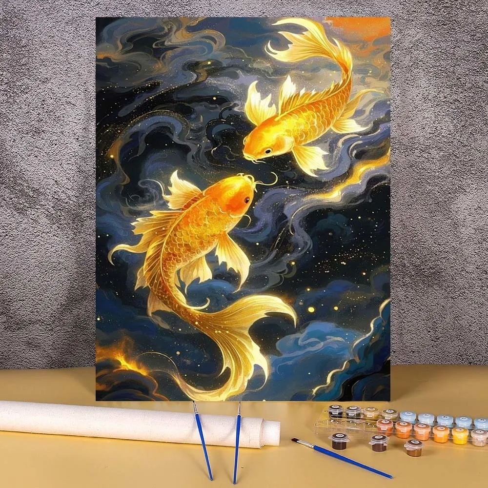 

Oil Painting By Numbers Water Fish Artwork Coloring For Adults Art Supplies Personalized Gift Handmade Digital Number Drawing