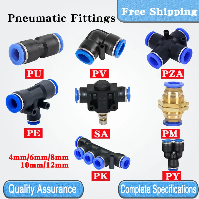 

10/50/100 Pcs Pneumatic Fittings PM/PZA/PK/SA/PU/PV/PY/PE OD Hose 4/6/8/10/12mm Plastic Fitting Hose Quick Joint Pipe Connector