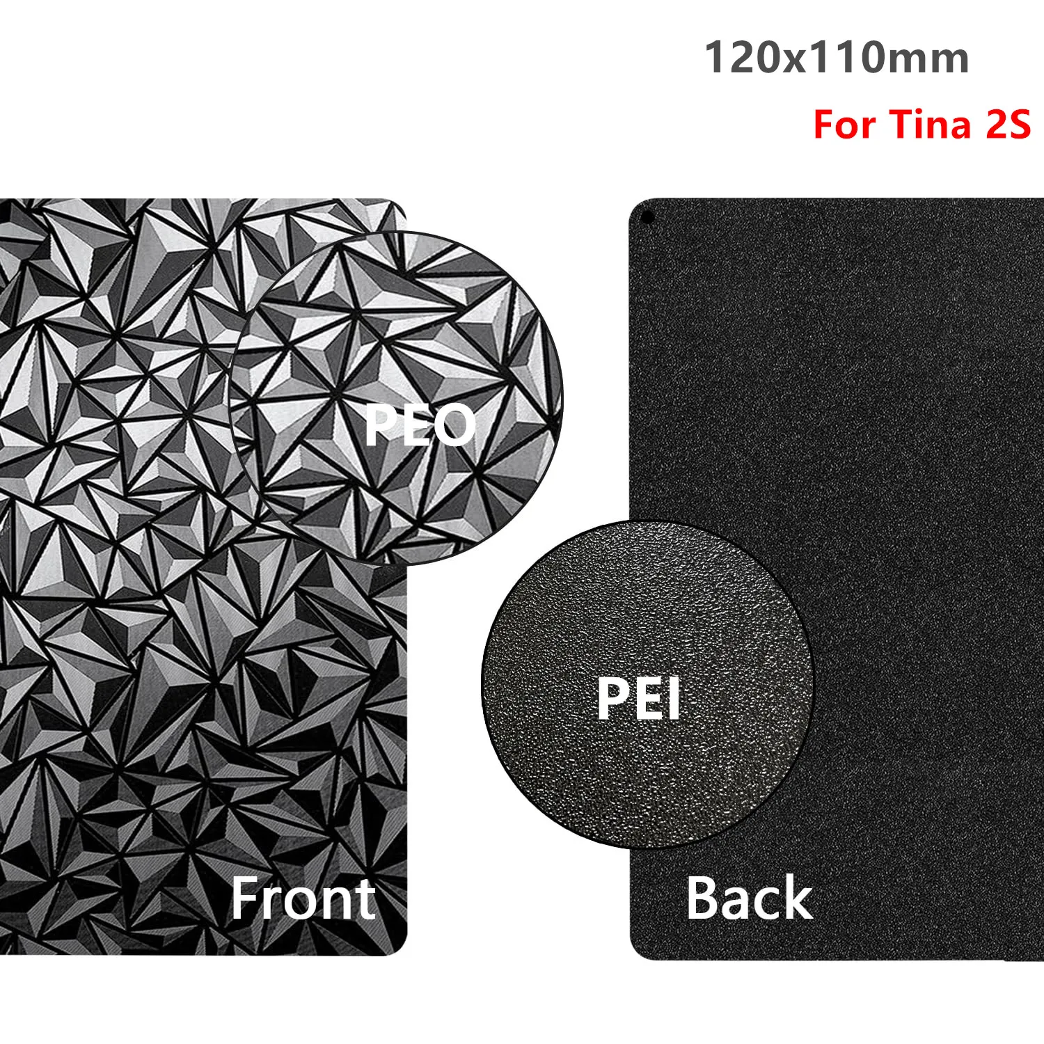 

110x120mm Build Plate for Tina 2S Black Textured PEI+Smooth Diamond PEO Printing Platform Flexible Spring Steel Sheet Print Bed