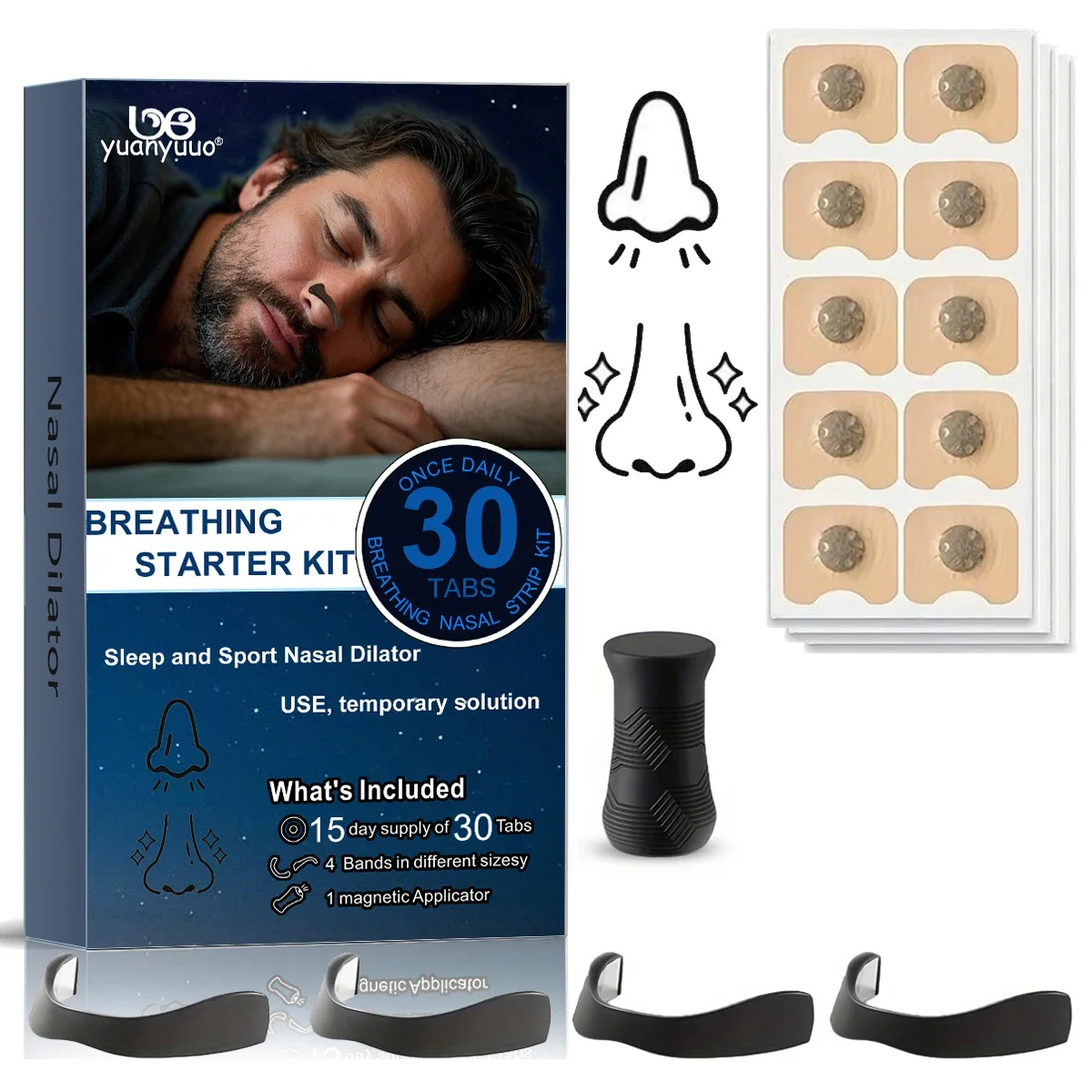 شريط اللياقة البدنية المغناطيسي للأنف |   تصميم مضاد للعرق |   الدعم المادي |   ملحقات التمرين/الاستخدام اليومي. ممارسة/استخدام النوم.