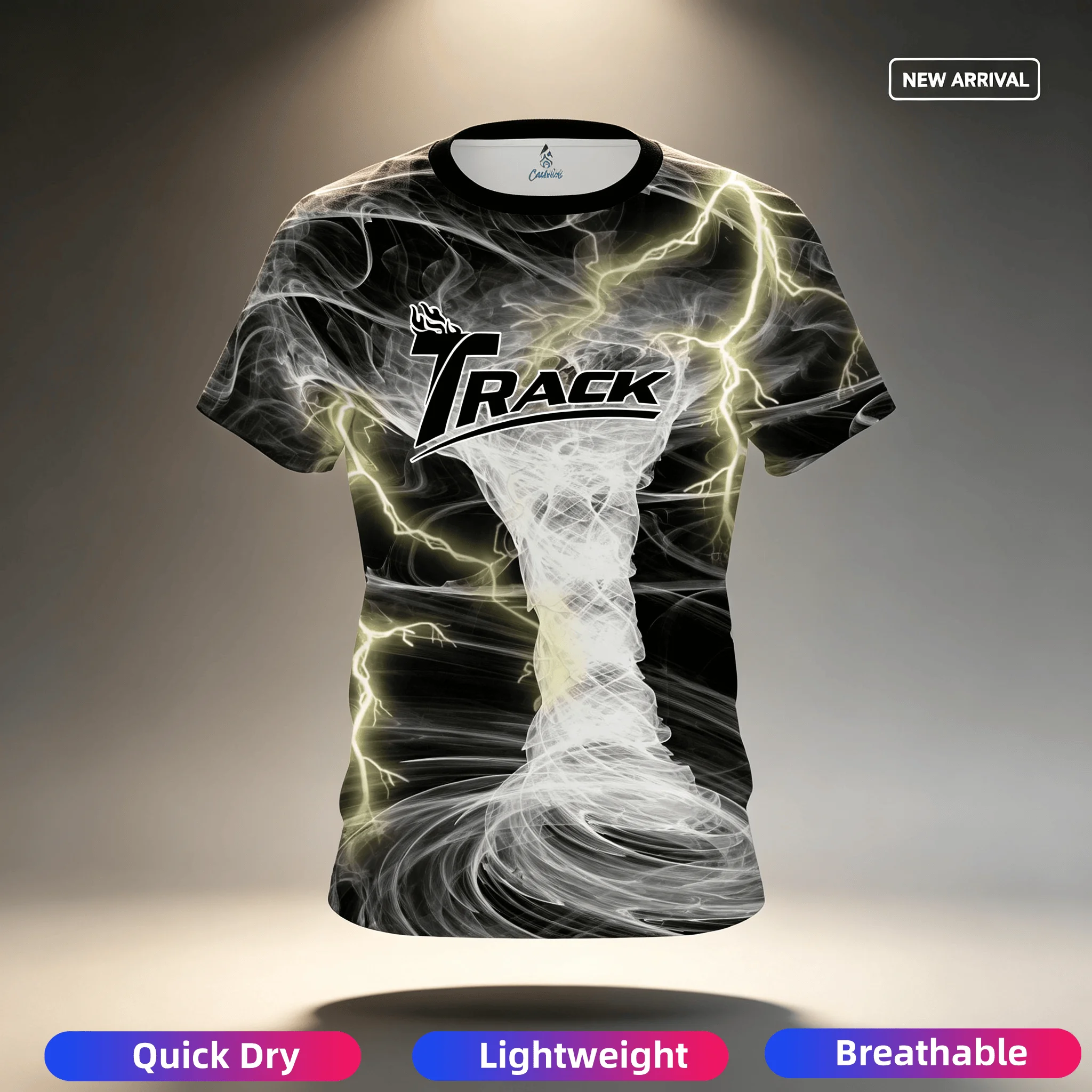 New Men Track Tornado Lightning Storm Print Bowling Jersey Short Sleeve Performance Sports Tee Pro Bowler Fan Casual Streetwear