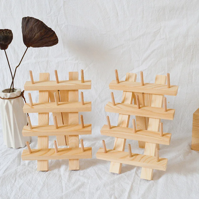 Solid Wood Folding Spool Rack, Sewing Thread Storage Rack, Wooden Crochet Wool Tool Display Rack
