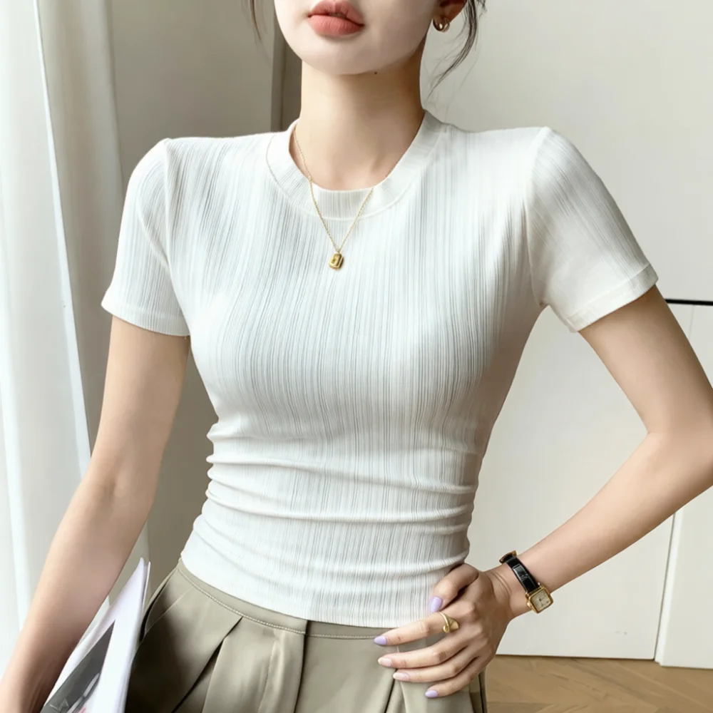 Summer Womens Casual T Shirt Round Neck Short Sleeve Slim Fit Base Layer Tops Comfortable Aesthetic Breathable Tee Shirt