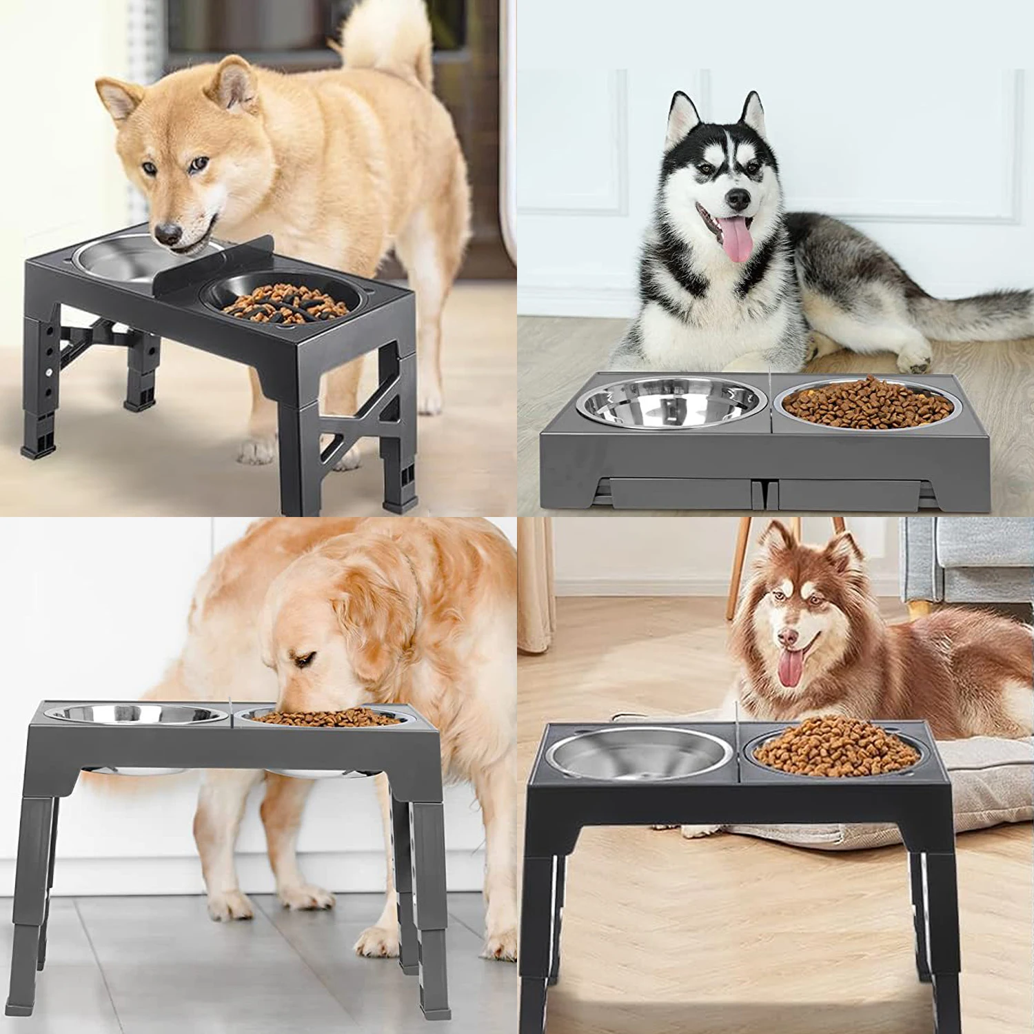 Elevated Dog Bowls Stainless Steel Food Water Bowl Slow Food Bowl Set Portable Folding Adjustable Height Pet Feeder Supplies New