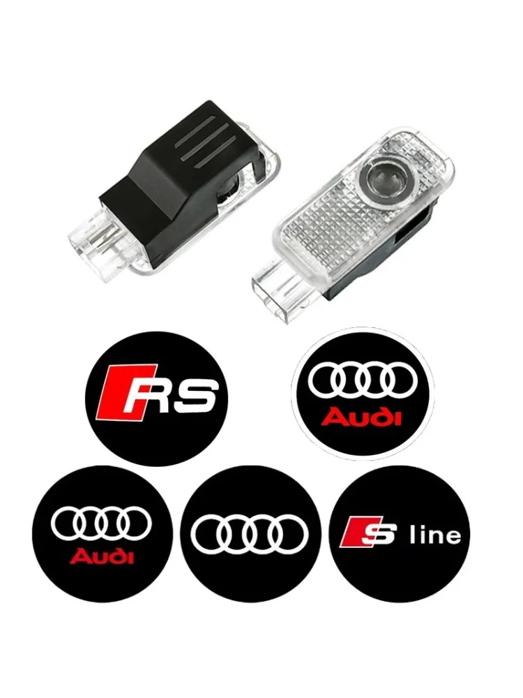 2 szt. Lampki powitalne LED HD z projekcją logo do drzwi samochodu Audi RS Q3 Q7 S3 S4 S5 S6 A3 A4 B8 8P 8V A6 C7 A5 Q5 B7 B6 B9 SLINE QUTTRO — 2