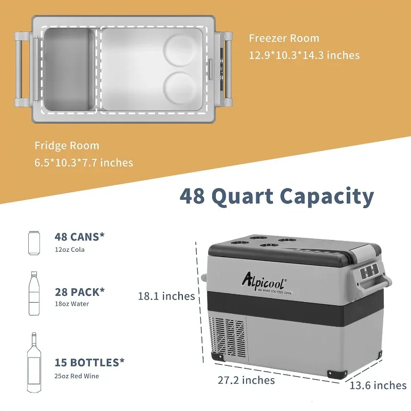 Alpicool CF45 Portable Fridge Freezer,12 Volt Car Refrigerator, 48 Quart (45 Liter) Fast Cooling 12V Fridge -4℉~68℉