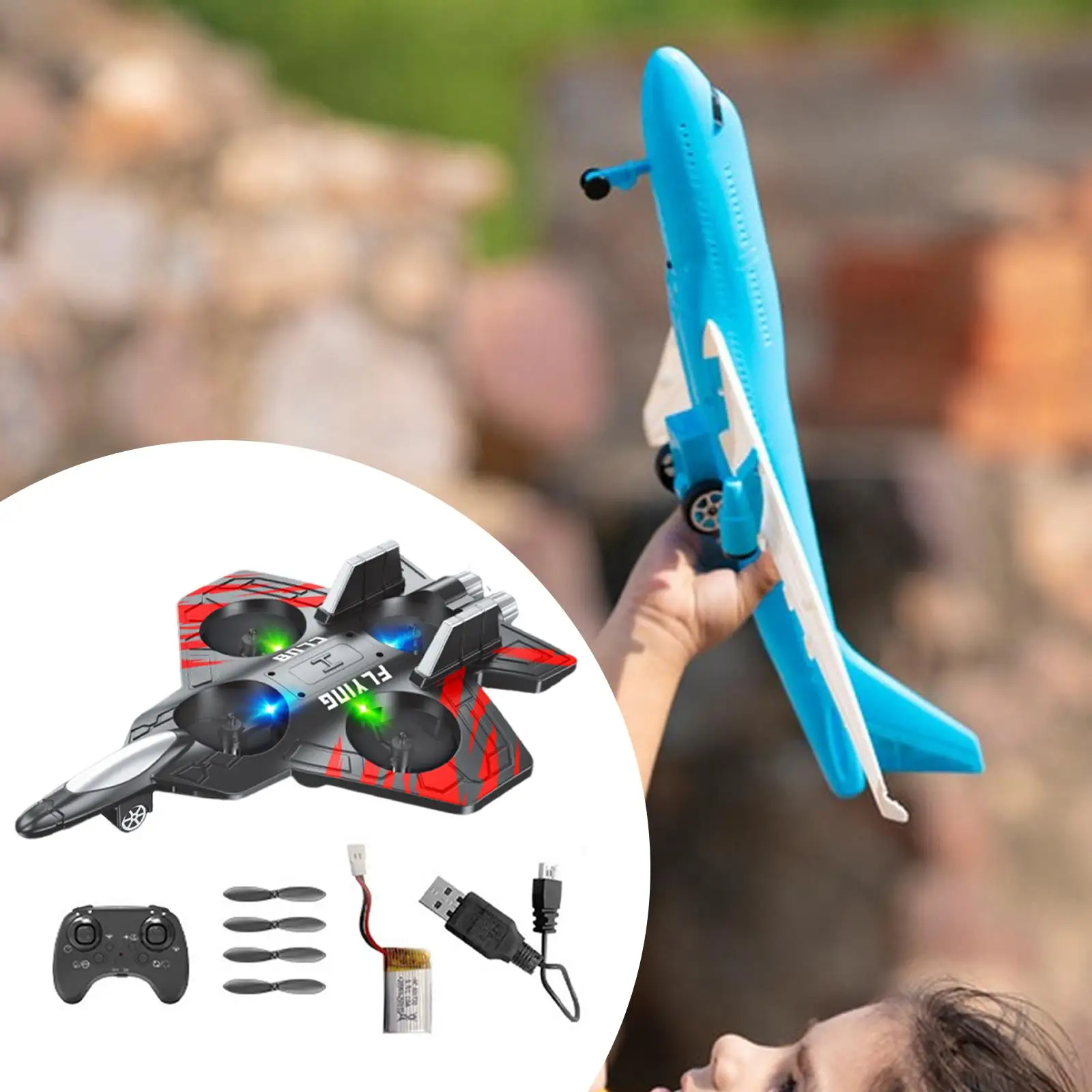 CZ01 RC Quadcopter Glider Jet - 2.4G Remote Control Stunt Toy Plane with Lighting, Foam Flying Aircraft for Boys