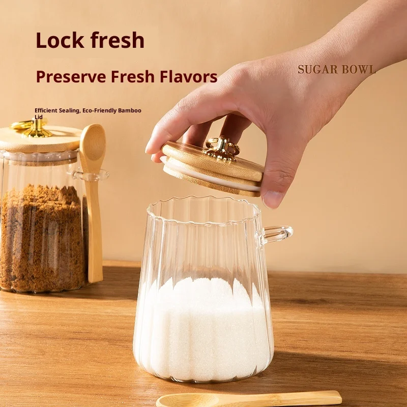 

Home High Aesthetic Glass Sealed Storage Canister for Kitchen Tea Red Sugar White Sugar Storage Jar Decorative Container