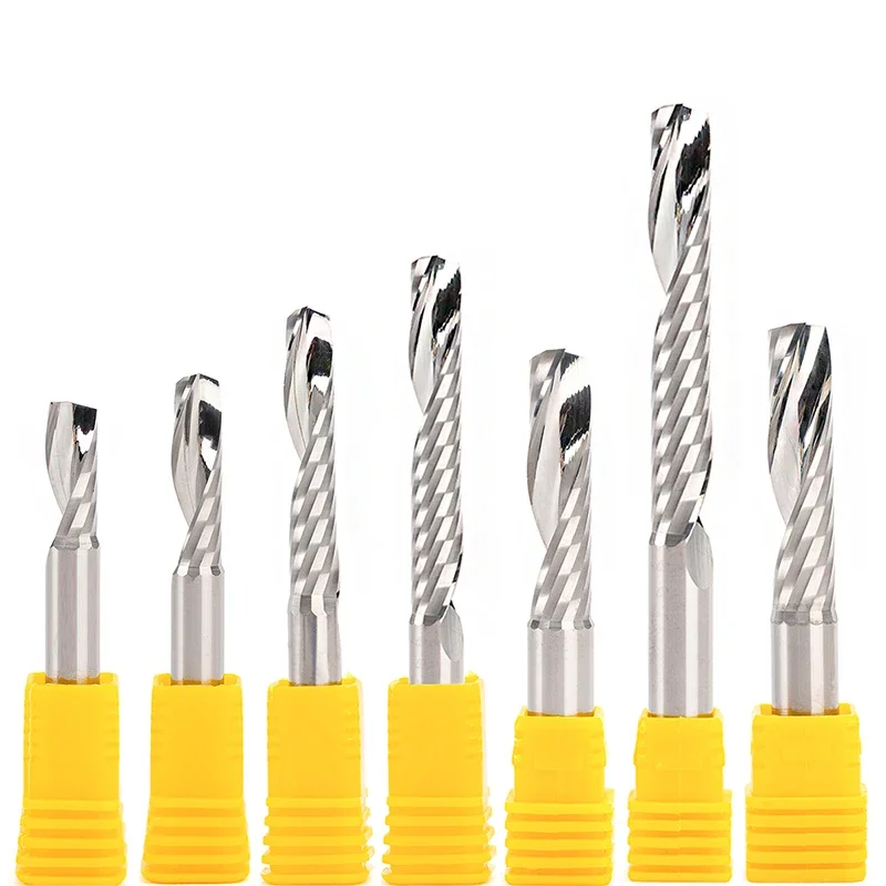 5PCS AAA Single Flute Milling Cutter 3.175 4 6 8 10mm SHK Carbide End Mill One Flute Spiral PVC Cutter CNC Router Bit End Mill