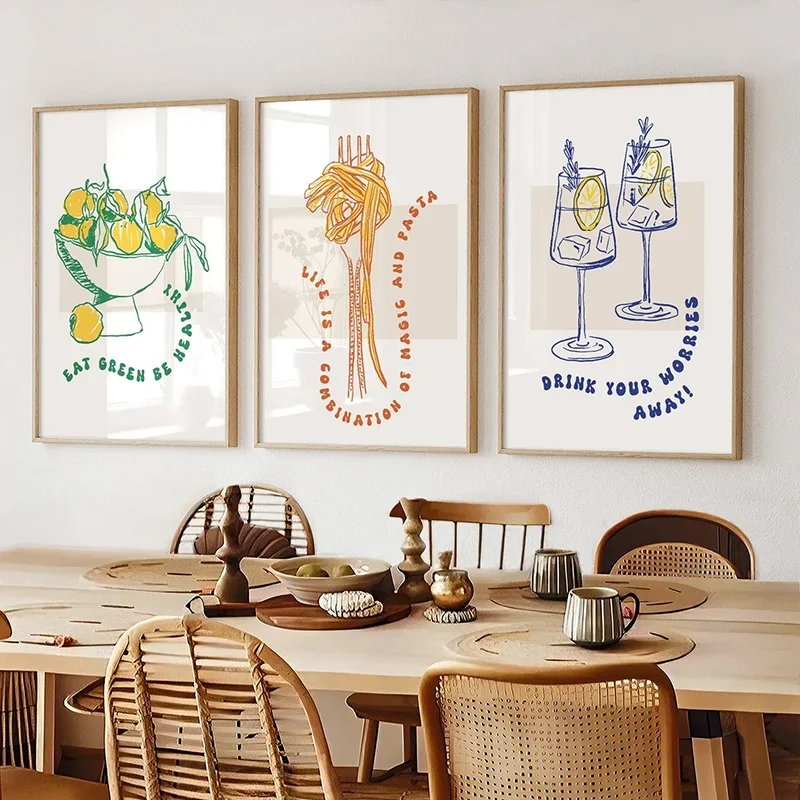 Large-sized frameless  Kitchen Wall Art  Set of 3 posters  dining room prints  Simple Wall Decor  Canvas Paintings For R