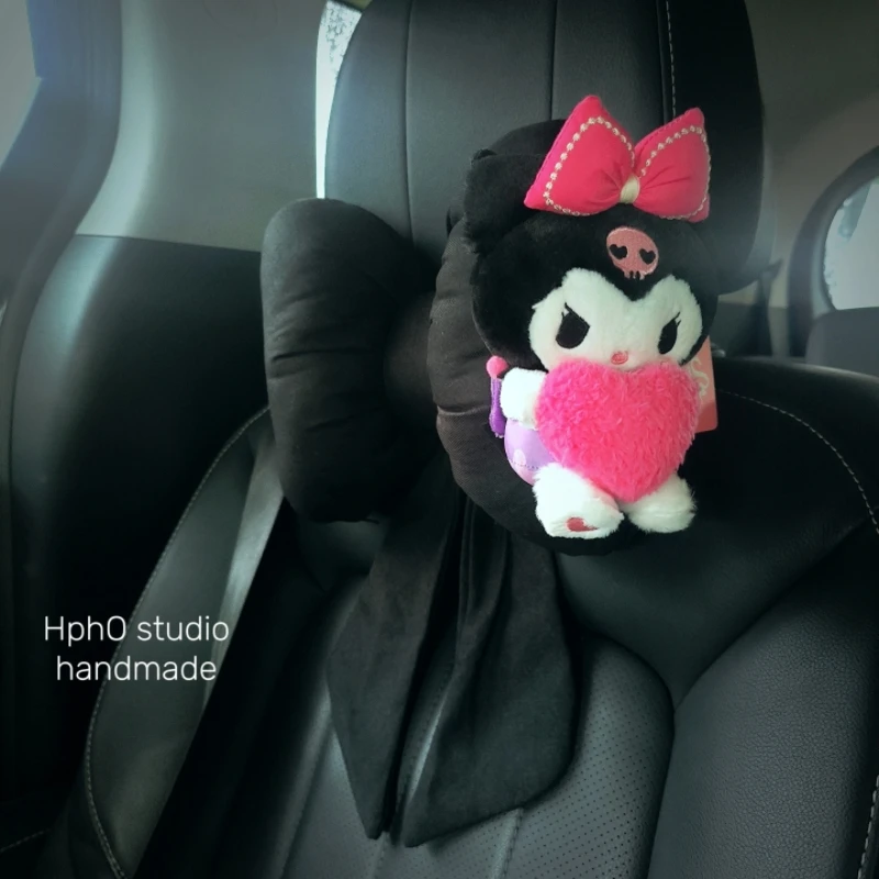 

Cute Kuromi Bow Headrest Car Seat Pillow Interior Neck Pillow Seat Belt Cover Cartoon Decoration Ornament