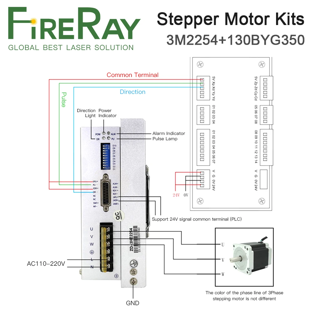 FireRay 12N.m 5.8A 16N.m 6.2A 20N.m 6.8A 25N.m 3Phase Stepper Motor Driver Kits 110BYG350 Series 220V 3M2254+110BYG350
