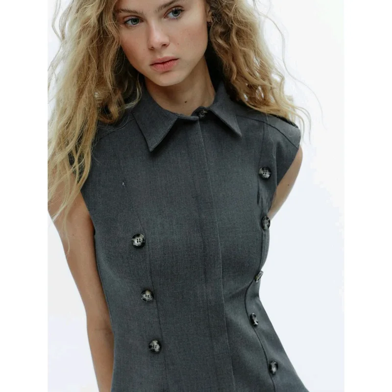 겨울 신상 여성용 오르트 스웨이드 드레스 어깨 패드 플립 커버 칼라 레이어드 장식 출퇴근용 순색 드레스