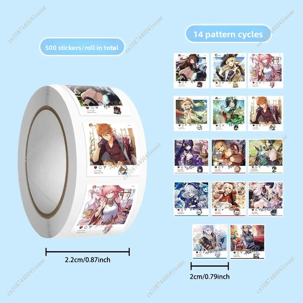 สติกเกอร์เกม Genshin Impact 500 ชิ้น/ม้วน รูปทรงสี่เหลี่ยม น่ารัก สำหรับตกแต่ง DIY บนสเก็ตบอร์ด มอเตอร์ไซค์ สมุดบันทึก สำหรับแฟนๆ Genshin Impact