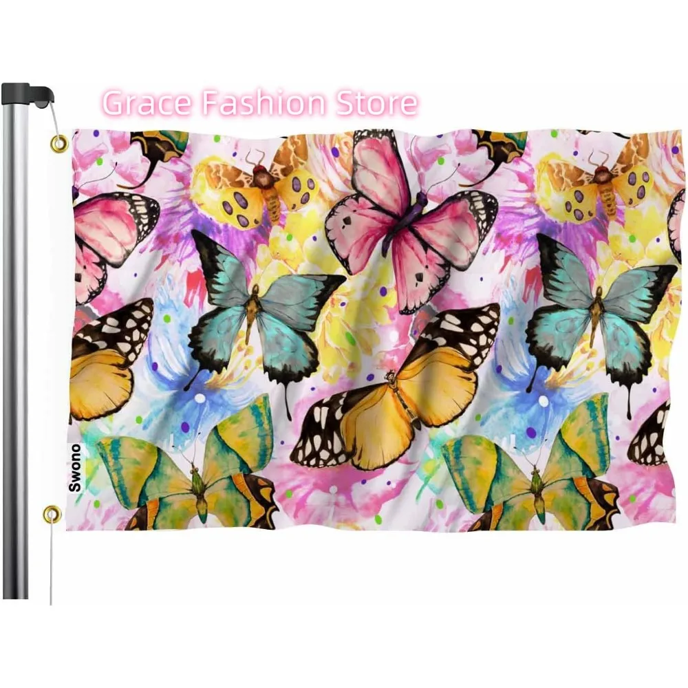 Colorful Butterfly 3x5 Flag Watercolor Garden Flower Spots Insects Wild Nature Flag Outdoor Flag Garden Yard Outdoor Outsi
