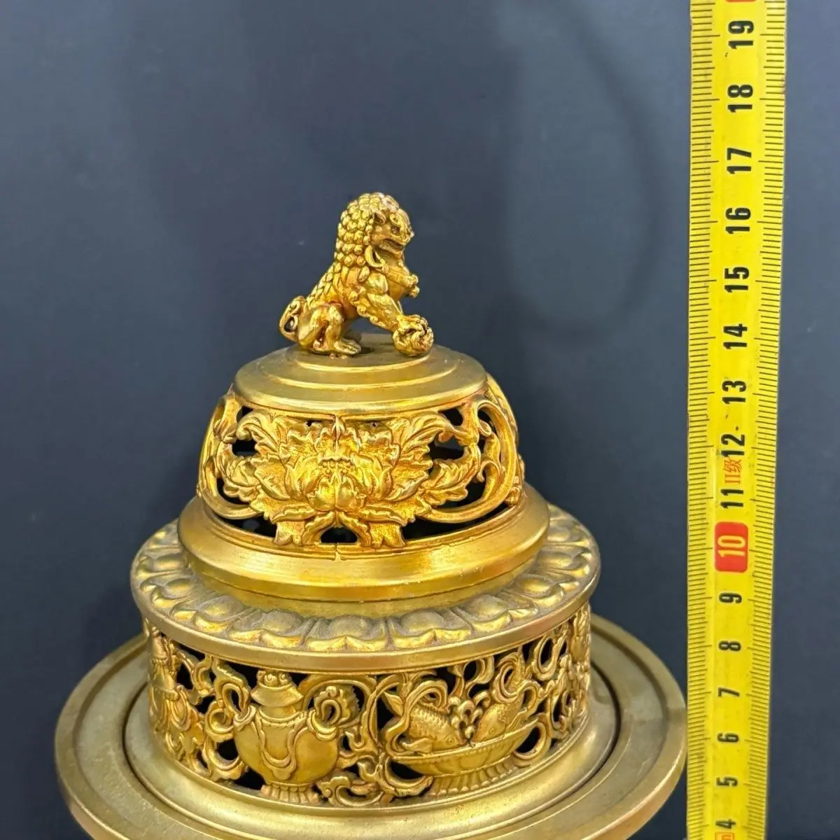 Antique collection Bronze gold three-section incense burner ornament Art boutique ornament Boutique ornament