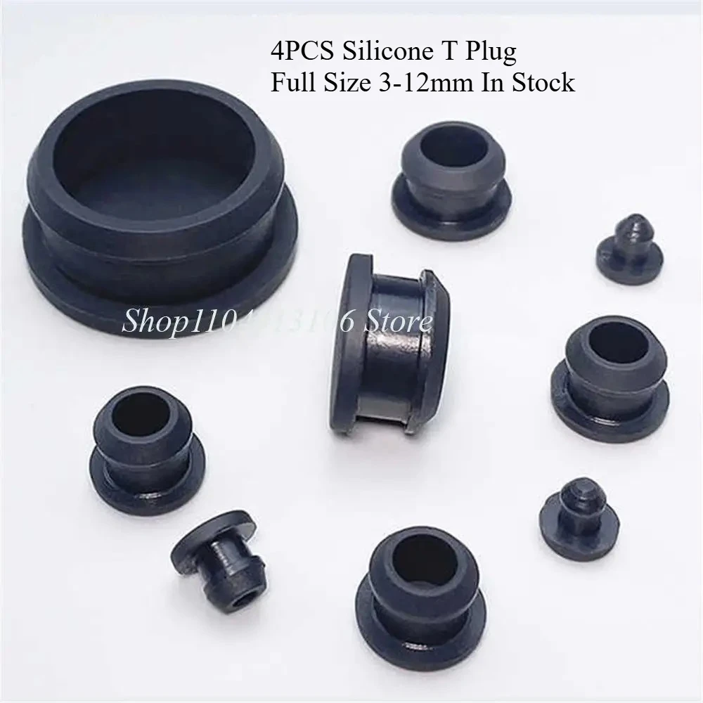 4PCS T Type Silicone Rubber Plug Black Solid Hollow Conical Caps Snap-on Blanking End Seal Stopper 3-12mm