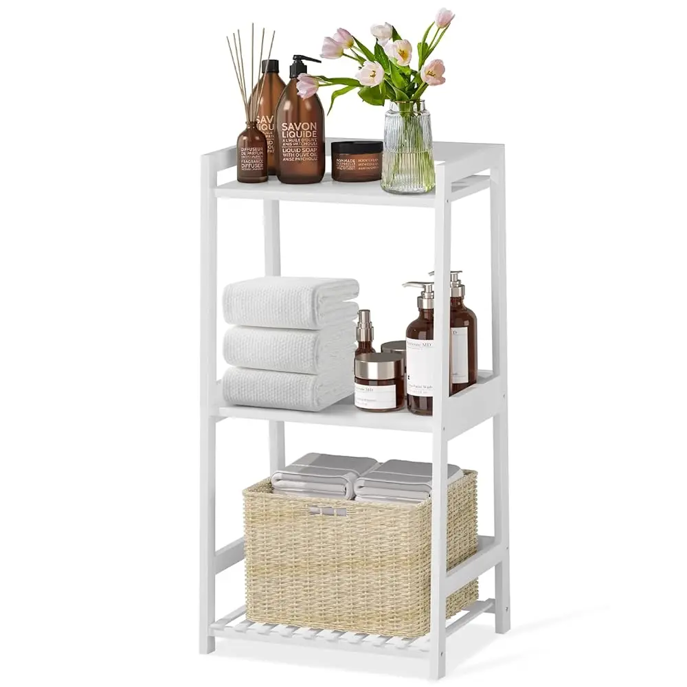 

3 Tier Bamboo Bathroom Shelves, Ladder Shelf For Storage, Rustic Home Organizer, Space-Saving Design, Stylish Display