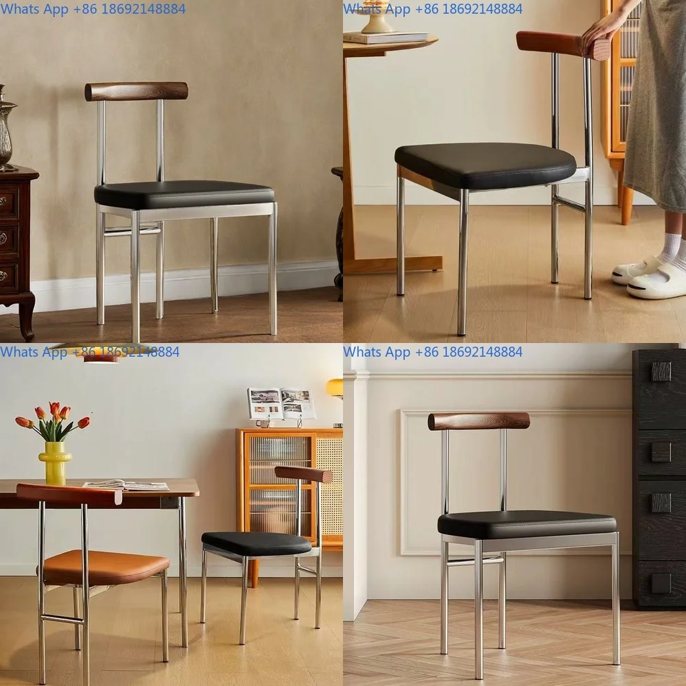 

Vintage Solid Wood Dining Chair Black Backrest for Home French Nordic Style Minimalist Small Space Furniture