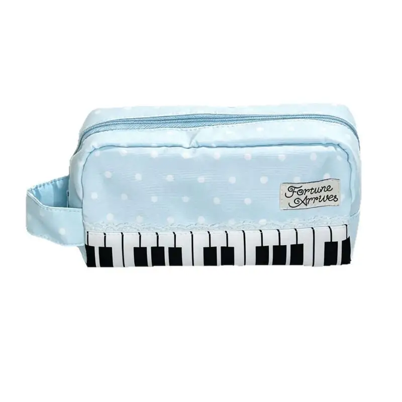 Kawaii Polka Dot Klaviertasten-Print Federmäppchen mit Griff, große Kapazität, Stifteetui, Schreibwarenbeutel, Geschenk – Detail 5