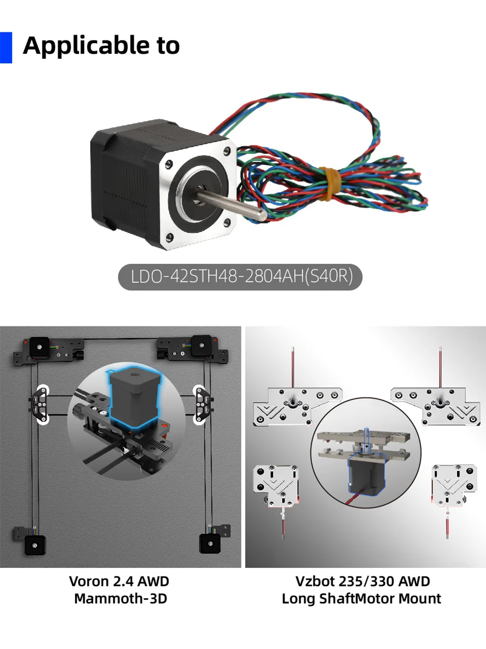 Mellow 2PCS LDO Super Motor 42STH48-2804AH (40R) Nema 17 Schrittmotor Für 3D Drucker Teile Voron VzBoT Lange Welle Halterungen – Detail 3