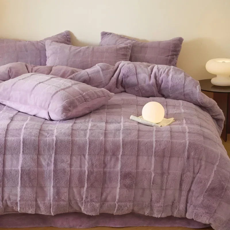 Light Luxury High-end Winter Plush Bedding Four Piece Set Family Student Dormitory Thicken Warm Bedding Covers Soft Bed Sheets