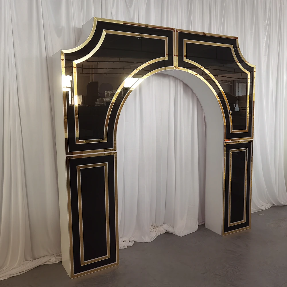 Luxury Exquisite Black And Gold Freestanding Backdrop Wall Stand Arch For Party Ideals