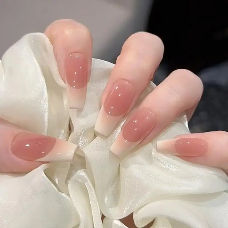 30Pcs White Edge Nail Wear White Edge Blush Press Elegant Fake Nail Tips Skin Brightening Artificial Nails For DIY Nail Art