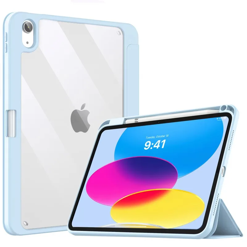 

For 2022 IPad 10th Gen 10.9 Case for A2696/A2757/A2777 Leather+PC Shockproof , Apple Pencil Holder , Clear Back & Magnetic Stand