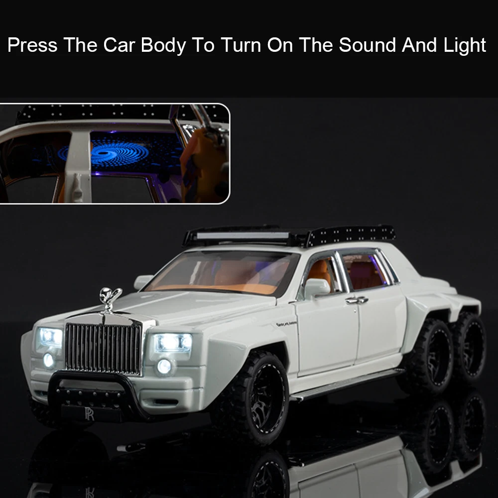 รถของเล่นโมเดลโลหะผสม Rolls-Royce Phantom SUV 6X6 Wraith ขนาด 1:32 พร้อมเสียง ไฟ ประตูเปิดได้ แบบดึงหลัง ขับเคลื่อนได้ ของขวัญวันหยุด