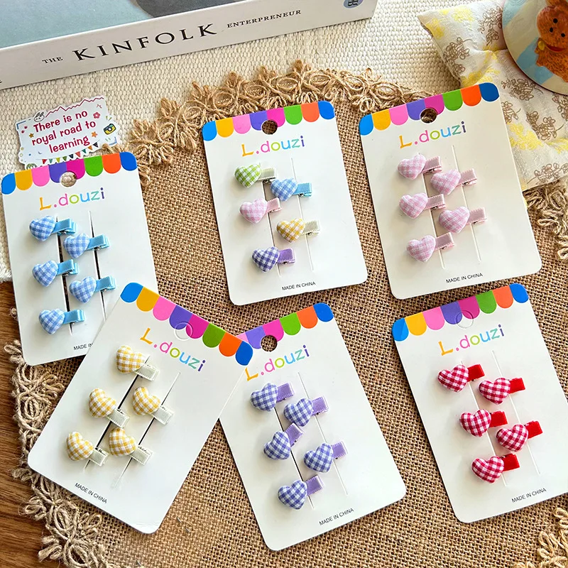 

5Pcs/set New Korean Sweet Hair Clip Plaid Heart Children's Baby Hair Barrettes Little Girl's Broken Side Clip Hair Accessories