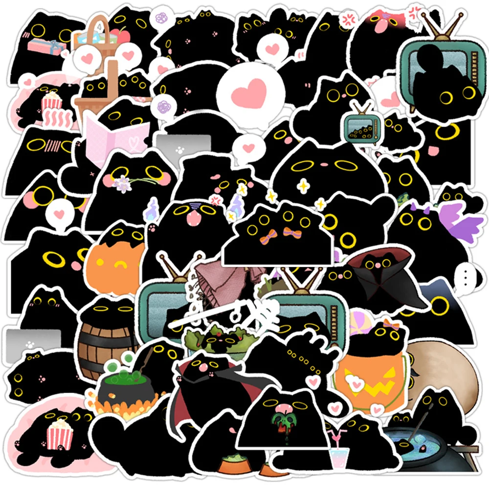 10/30/50 Stück süße kreative schwarze Katze Aufkleber Cartoon Graffiti Aufkleber DIY Notebook Gitarre Telefon Auto wasserdichte Aufkleber Spaß für Spielzeug