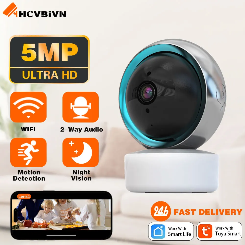 

Tuya Smart Life 5MP Wifi PTZ IP Security Camera Indoor Auto Tracking Wireless CCTV Surveillance Camera 2 Way Audio Baby Monitor