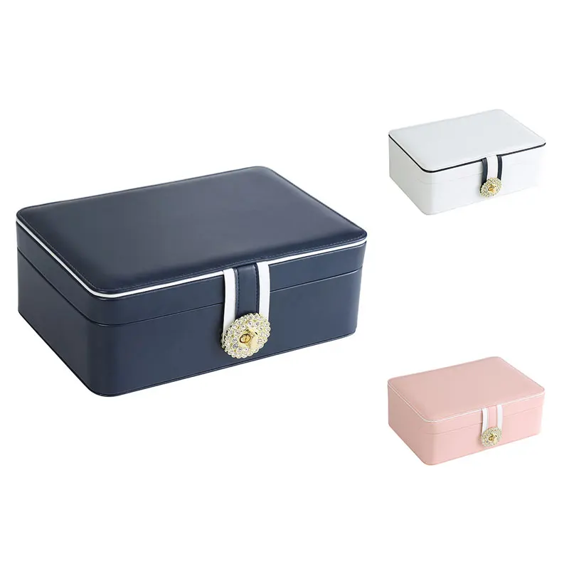 Button PU Leather Travel Jewelry Boxes For Women Girls Portable Jewelry Box Storage For Earrings Necklaces