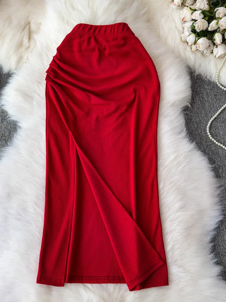 Summer Women's High Waist Slim Fit Skirt with Slit Design Korean Sle Commute f Body Skirt A-Line Midi Skirt