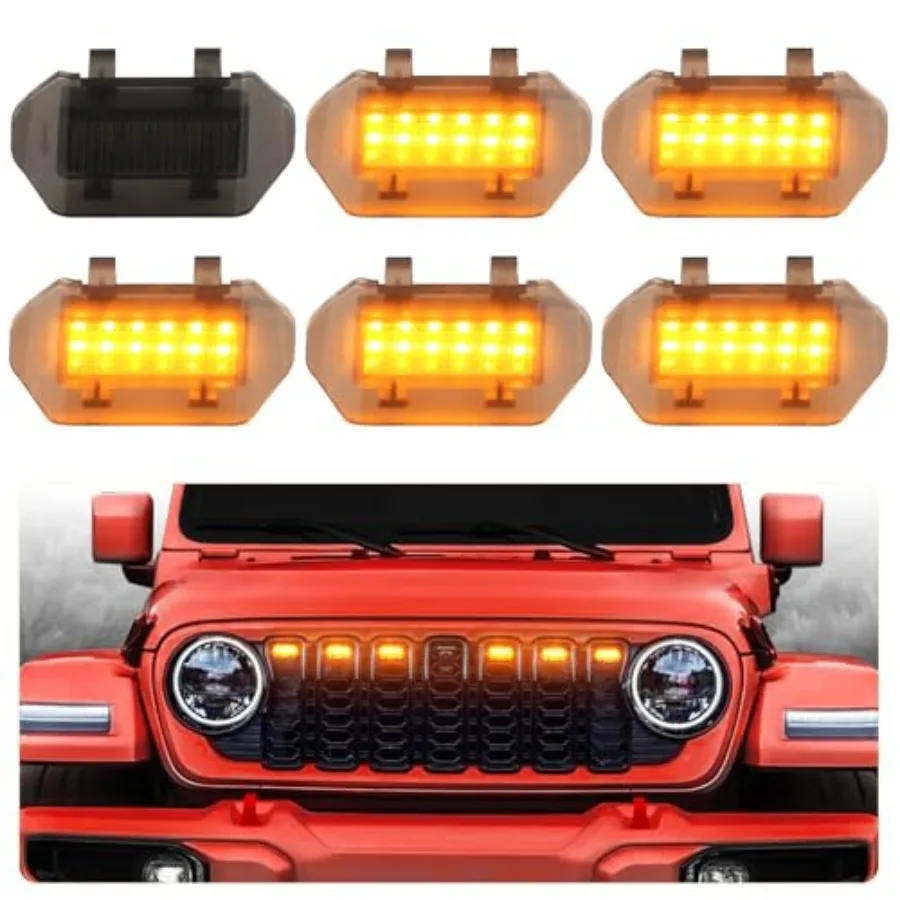 

Led Grill Grille Lights for 2024 2025 2026 Jeep Wrangler JL Jlu Sport Front Grills Lights Accessories 6pcs/Sets Amber LEDs