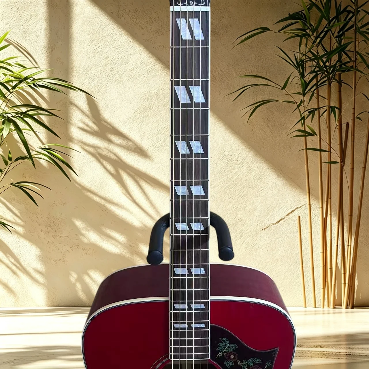 D Body Acoustic Guitar Spruce Body Rosewood Fretboard Red Orange Sunburst Gloss Finish Dove Floral Abalone Inlay Pickguard